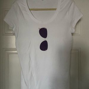 Funky white tshirt with sunglasses. Never worn